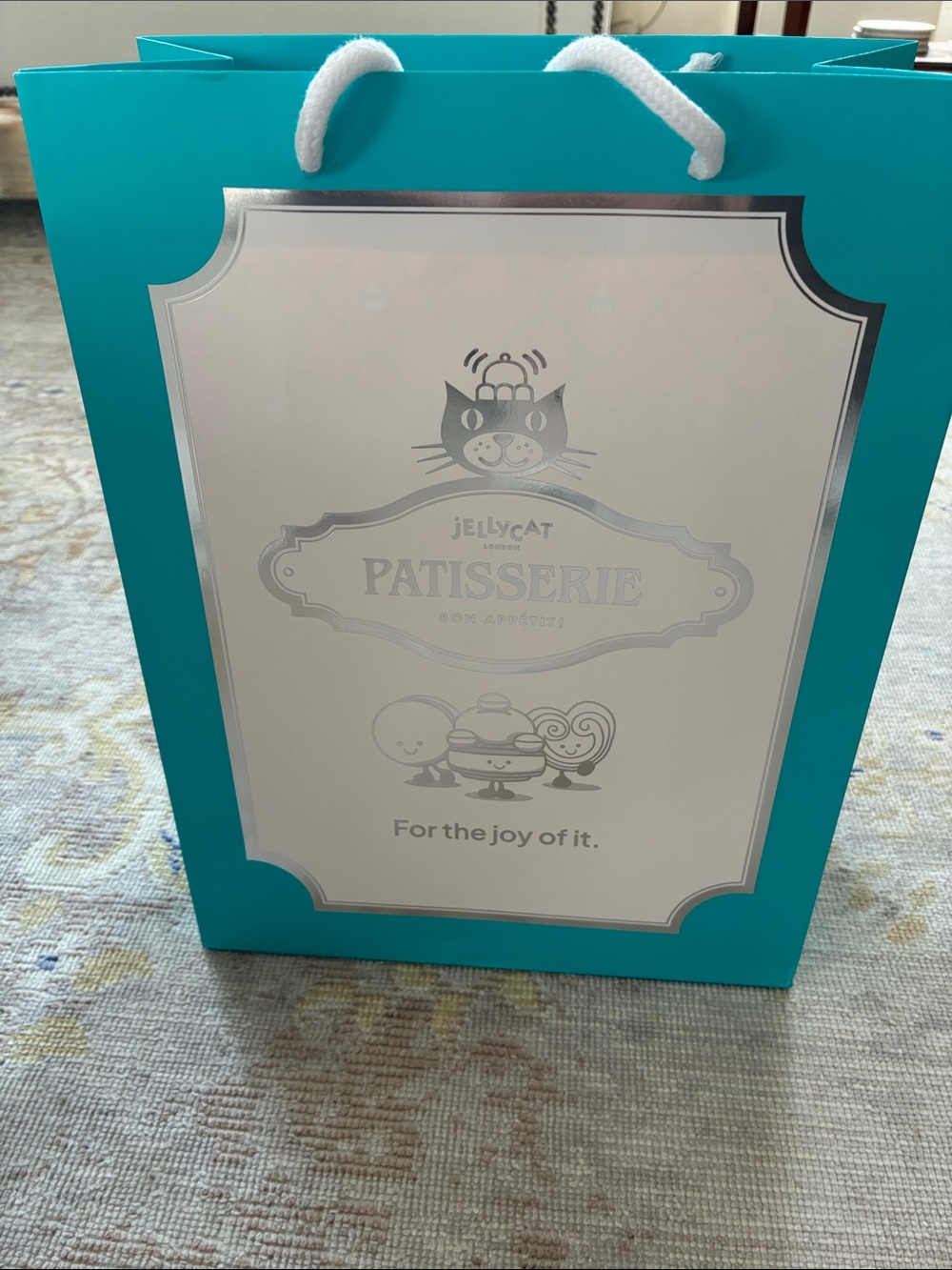 Jellycat Teal Patisserie Gift Bag with Cat Motif